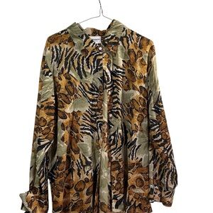 Potpourri Animal Print Blouse Large Safari Leopard Zebra Button Front Vintage